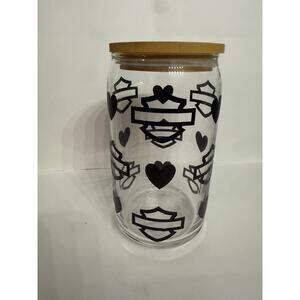 Harley Davidson Glass Beer Cup - Vinyl wrapped - Black